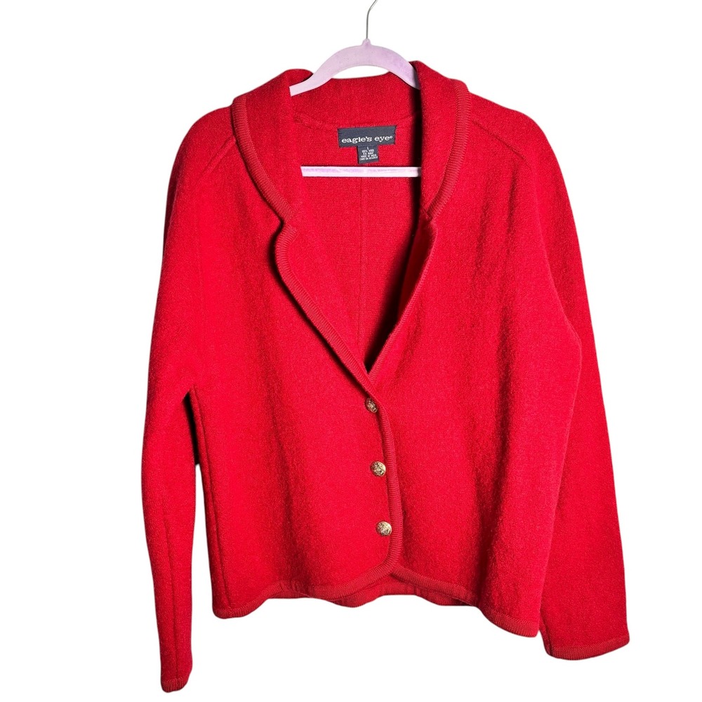 Eagle Eye Red‎ Wool Blazer Style Cardigan Jacket Women's Size L Gold Buttons